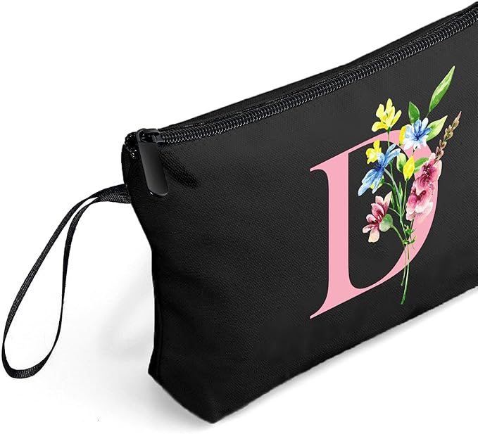 SEAMOON Women Birthday Unique Initial Funny Gifts for Teenage Girl Sister Friends Bridesmaid Personalized Travel Make up Cosmetic Bag with Mirror Valentines Mothers Day Christmas Graduation D