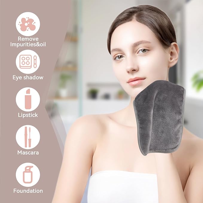 Nugilla Reusable Face Wash Cloths, 8 Pack Soft Microfiber Makeup Remover Towels for Women (Cool Grey)