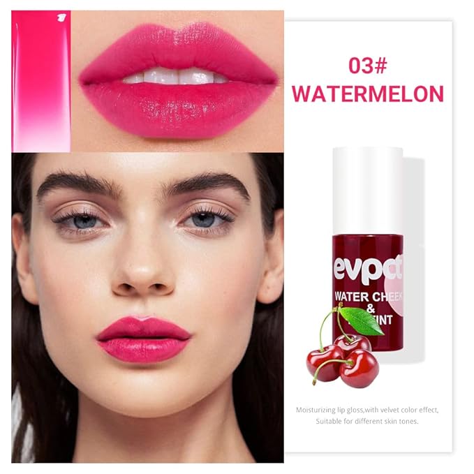 evpct 2Pcs Watermelon Cherry Korean Water Pink Red Lip Tint Lip Inks Stain Set for Lips Cheeks Long Wear tintas de labios tinte para labios tinta de labios de larga duracion duración