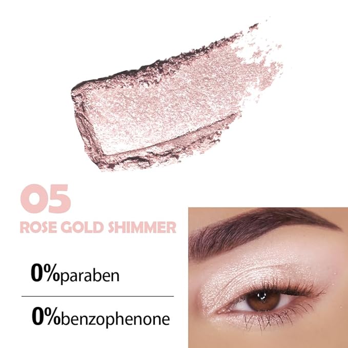Eyeshadow Single Glitter, High-Pigment Monochrome Eye Shadow Pressed Powder, Everyday Velvety Silky Eye Makeup Looks, Professional Long-Lasting Waterproof Single Eyeshadow Palette, Rose Gold 05