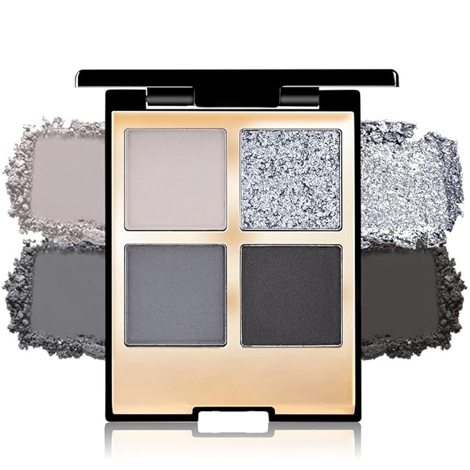 4 Colors Eyeshadow Makeup Palette,Black Gray Natural Neutral Nude Smoke Eye Shadow Palette with Mirror,Long Lasting Naturing-Looking,Waterproof,Travel Size
