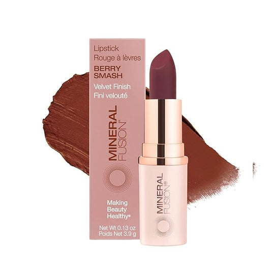 Mineral Fusion Long-Lasting Lipstick, Vivid & Smudge-Free Lip Color with Avocado Oil, Cocoa Seed Butter, Free of FD&C Dyes, Paraben and Gluten, Berry Smash