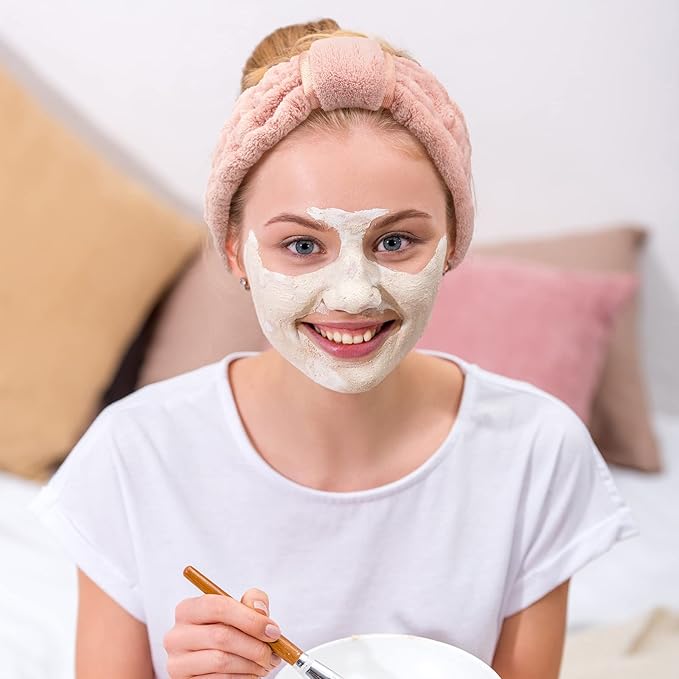 WILLBOND 4 Pack Microfiber Headbands Spa Facial Headbands Makeup Head bands Elastic Terry Cloth Head Wrap for Women Girls Washing Face Makeup Shower Yoga Sports(Pink)