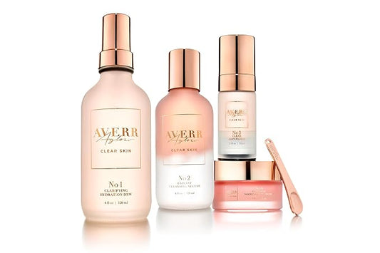 Averr Aglow - Clear Skin Kit - Acne Treatment - Dark Spot Remover - Blemish & Redness Control - Hydrating & Moisturizing - Rich in Minerals, Antioxidants & Vitamin A, C, D & E - Skin Care - 4 pc Set