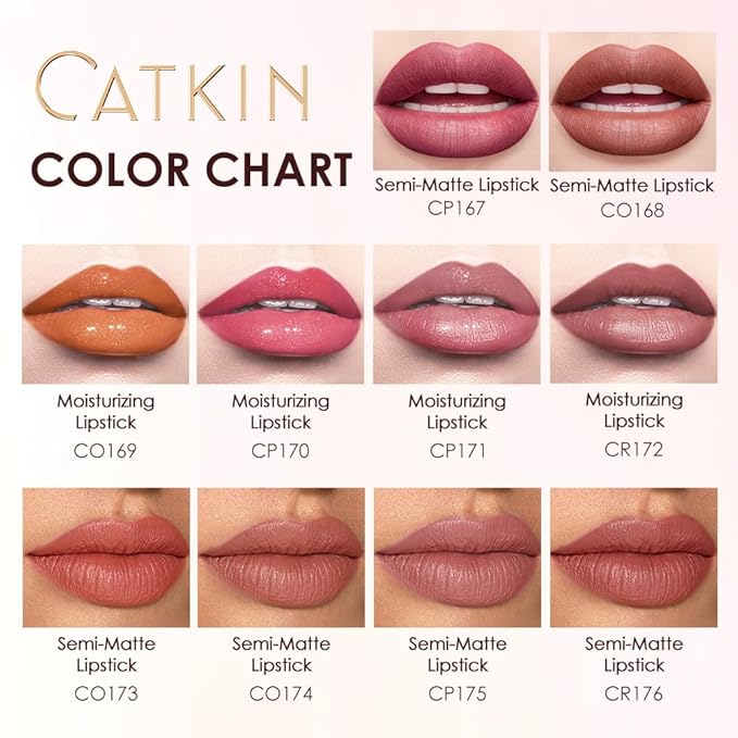 Catkin Semi-Matte Lipstick Hydrating High Impact Color Infused with Vitamin E and Avocado Oil Smooth Soft Texture Long Lasting Matte Finish 173