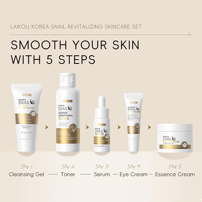 Korean Snail Essence Skin Care Kit,Skincare Gifts for Women,Include Gentle Cleanser,Toner,Eye Cream,Serum,Cream,Long-Lasting Moisturizing & Nourishing,Minimizes the Look of Wrinkles