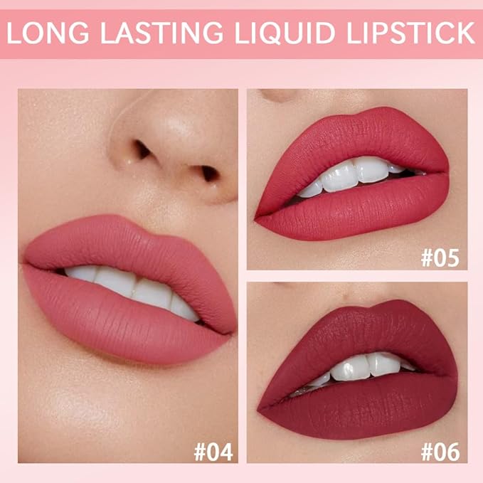 AMY'S DIARY Matte Plum Liquid Lipstick 3Pcs Sets,24-hour Lipstick Dark Deep Maroon Purple Brown Plum Red Lip Stain 24 Smudge Waterproof for Women (B#)