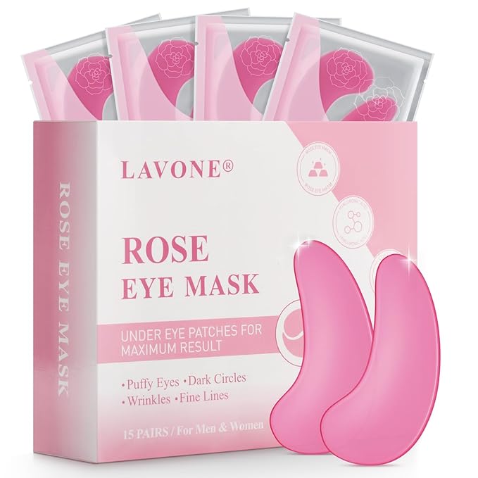 Eye Mask - 15 Pairs Rose Under Eye Patches Skin Care Products - Eye Masks Skincare for Dark Circles and Puffiness, Reduce Wrinkles, Eye Bags and Fine Lines, for Women and Man, with Hair Clips