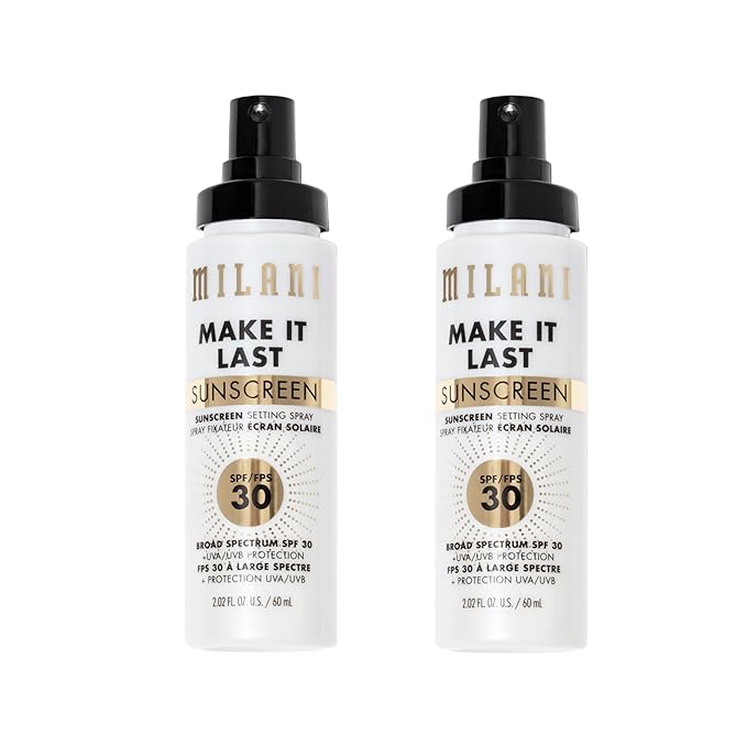 Milani Sunscreen Setting Spray + Primer, Make It Last Sunscreen for Face- SPF 30 UVA & UVB Protection Antioxidant Rich Formula for Broad Spectrum Protection, Prime + Set + Protect, 2.02Fl. Oz - 2 Pack