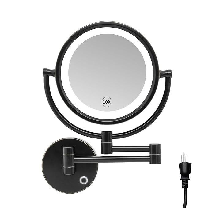 GURUN 8.5 Inch Magnifying Makeup Mirror with 3 Tones Dimmable LED Lights Double Sided Touch Control Vanity Mirror for Bathroom with 10X Magnification M1809DO-T (Oil-Rubbed Bronze/10X)