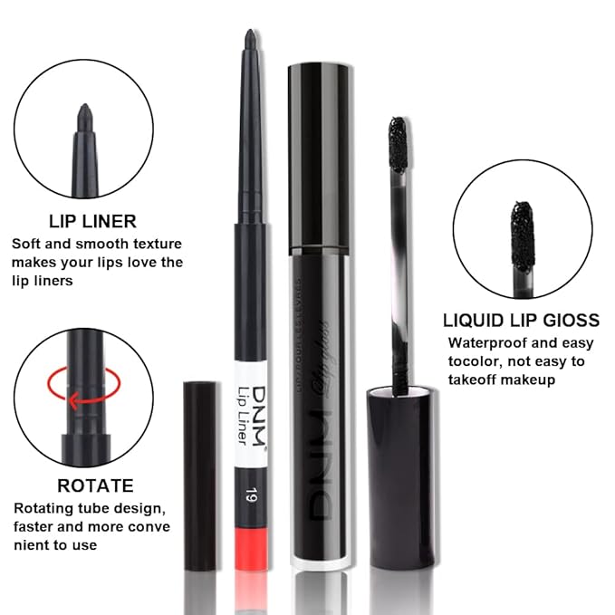 AMY'S DIARY 2pcs Black Matte Lip Liner and Lipstick Makeup Set, Black Lip Stain and Lip Liner Long Lasting Waterproof Set Dark Lipstick&Lip liner Make Up Lipstick Matte with Lip liner kit (#19)