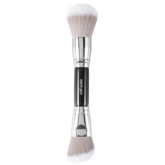 Large Dual Ended Makeup Brush, Powder Foundation Brush+ Contour Brush, Angled + Round Double Makeup Brush for Powder, Cream, Bronzer Brush