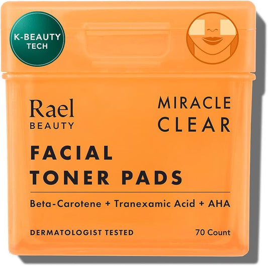 Rael Toner Pads - Cotton Pad for Face, Korean Skin Care, Dual Textured, Exfoliating and Soothing with Carotene, Niacinamide, Hyaluronic Acid, Hydrating, Vegan (70 Count)