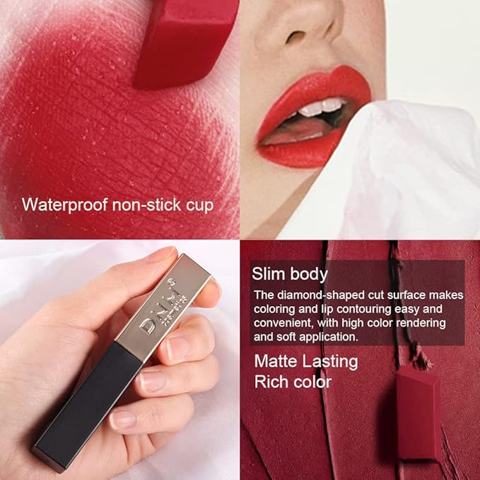 evpct 6Pcs Dark Ruby Red Mauve Plum Purple Nude Beige Matte 24 Hour Lipstick Set for Women Waterproof Long Lasting 24 Hours Lipstick