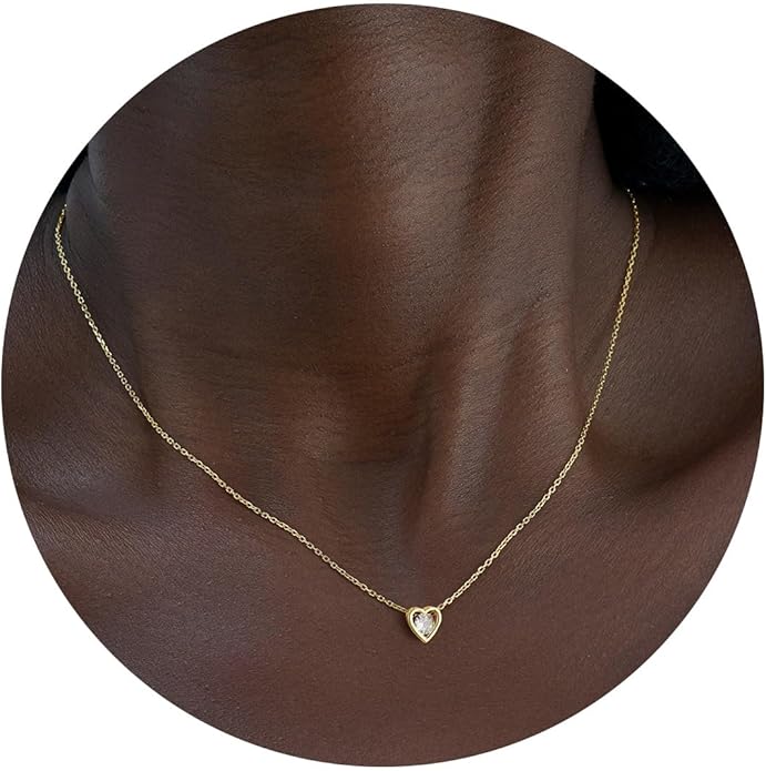 Dainty Gold Heart Necklace for Women - 14K Gold/Silver Plated Cute Heart Handmade Disc Circle Bee Choker Adjustable Necklace for Women Trendy Jewelry