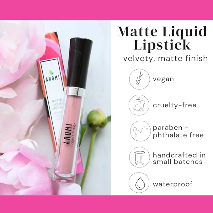 Aromi Matte Liquid Lipstick | Long-Lasting, Dusty Rose Lip Color, Waterproof, Rosy Nude Shade, Vegan Makeup, Cruelty-free (Berry Nude)