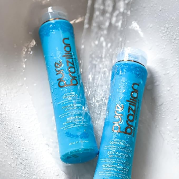 Pure Brazilian Anti-Frizz Daily Shampoo & Conditioner, Salt-Free & Color Safe, Enriched with Keratin, Argan Oil & Acai, 13.5 Ounce (400 Milliliter)