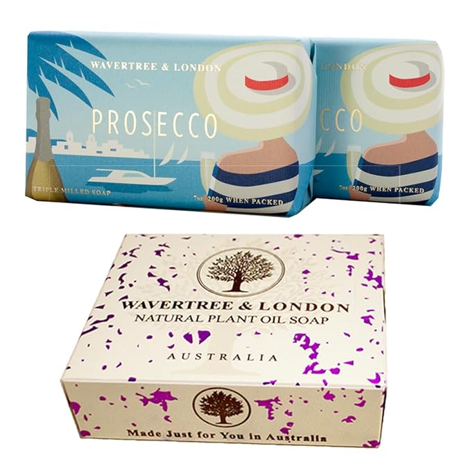 Wavertree & London Prosecco Scented Natural Soap (2 Bars), 7oz Moisturizing French Triple Milled Soap Bars enriched with shea butter - Pure Plant Based Bath & Body Bars for All Skin Types
