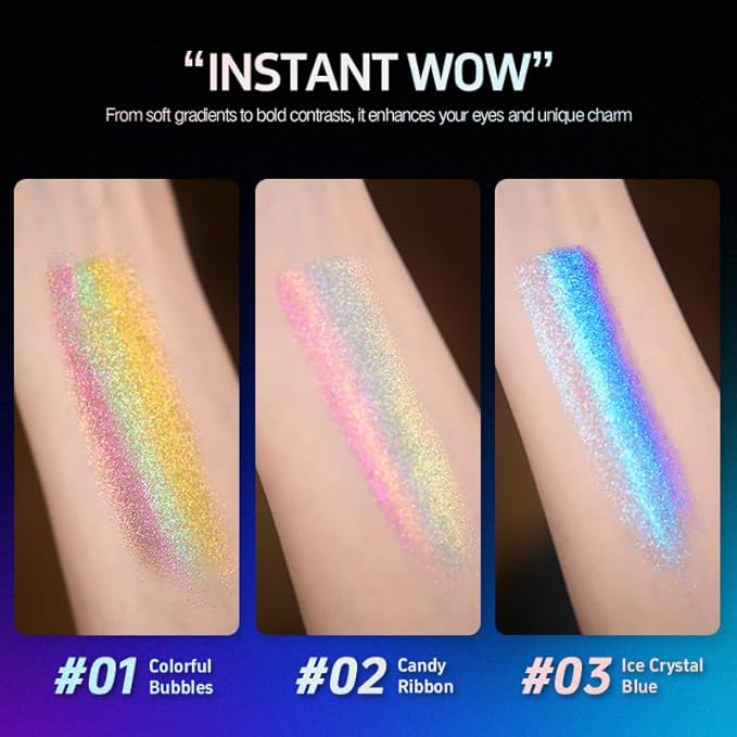 CHARMACY Chameleon Diamond Rainbow Eyeshadow, Multichrome Face Highlighter Palette, Multi-use, Long Lasting, High Pigment, Metallic Glitter Sparkling Eyeshadow Eyes Makeup Highlighter #01