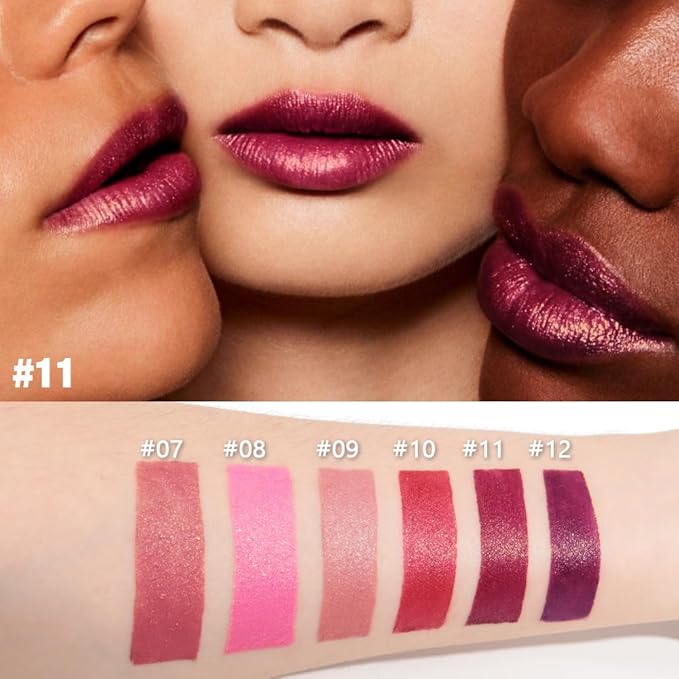 Plum Metallic Lipstick for Women,Lightweight Shimmer Frosted Lipstick,Glitter Lip Gloss Stain Long Lasting Waterproof Smudge Proof 24 Hour Full Coverage Lip Makeup,Vegan