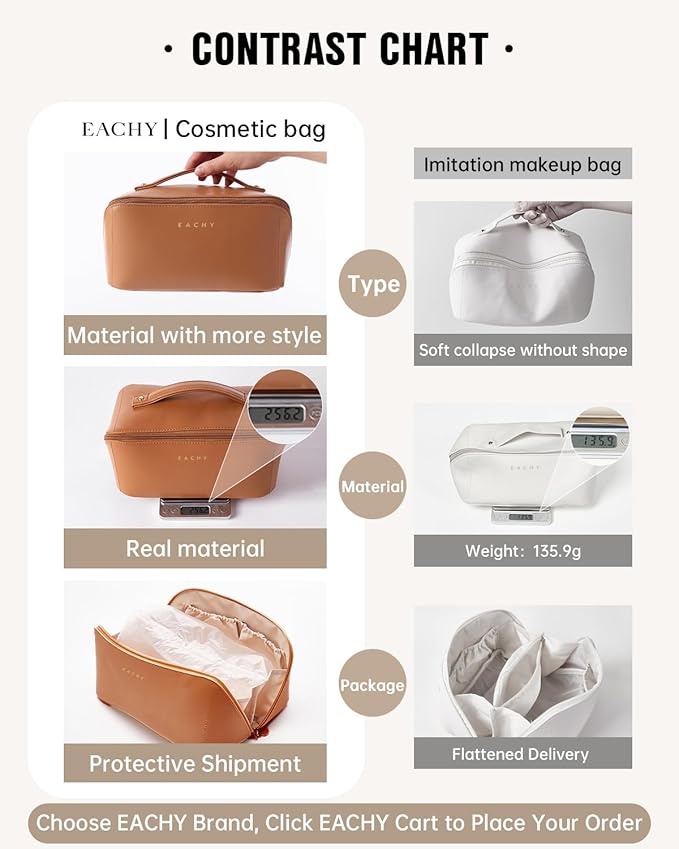 EACHY Travel Makeup Bag,Large Capacity Cosmetic Bags for Women,Waterproof Portable Pouch Open Flat Toiletry Bag Pattern Makeup Bag