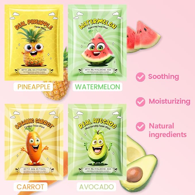 Kaely 40 Pack Bulk Face Masks for Kids, Kids Face Mask Spa Day Kit Supplies, Spa Party Favors for Teens Girls Women, Sheet Facial Mask Skincare Gifts Set, Moisturize Soothe for All Skin Types, 01