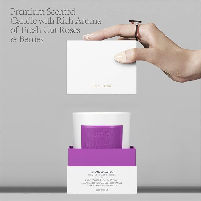 Aromatherapy Scented Candle Natural Soy Wax Roses and Berries Scented Essential Oil Lavender Candle 50 hr Long Burning for Relaxation Holiday Candle Gift for Christmas Anniversary for Her