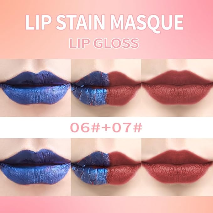 2Pcs Matte Lip Stain Wipe Off Masque - Peel Off Lip Stain Tattoo, All Day Peel Off Lip Tint,Long Lasting Lip Mask,Waterproof Transfer-proof Lip Liner Peel Off Lip Gloss,Stay Lip Makeup 06+07