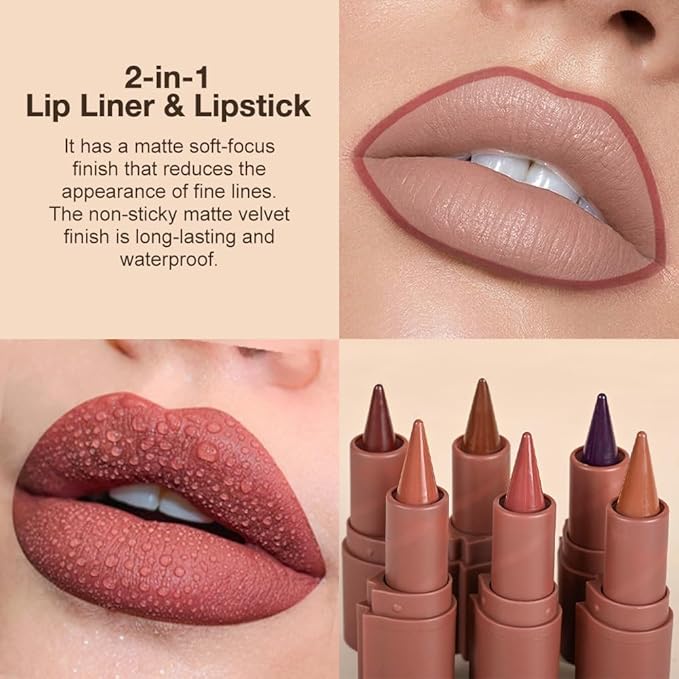 AMY'S DIARY Matte Crayon Lip Liner Lipstick Makeup, Precision Tip Matte Lip Crayon, Longwear Up To 24Hrs,Matt Lip Liner Make Up Smudge-Proof Lip Contour Waterproof for Women (Dusk, Regular)