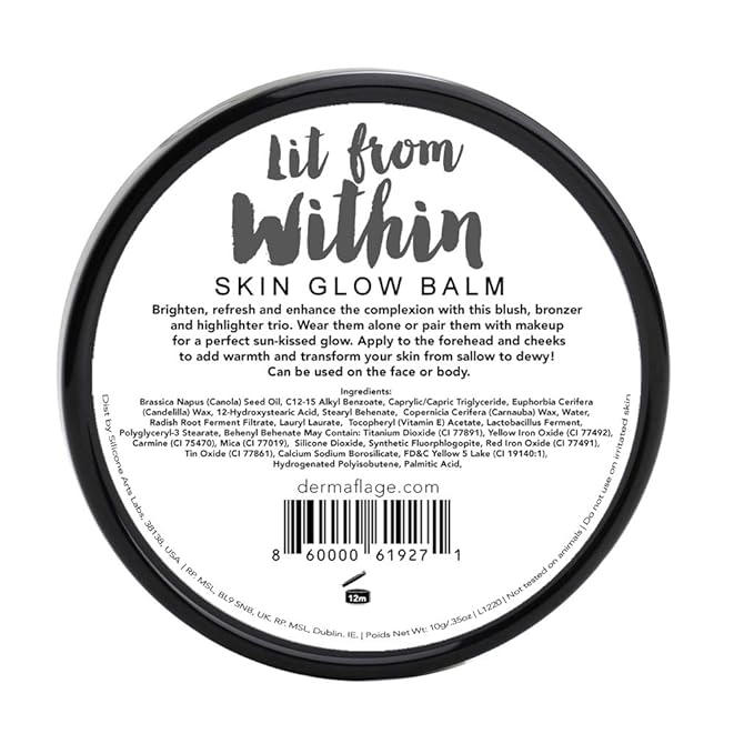 Cheek Palette: Bronzer, Highlighter, Blush Palette for Dewy Skin, Lit from Within by Dermaflage, 10g/.35oz