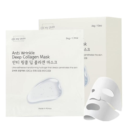 Collagen Hydrogel AntiWrinkle Deep Face Mask 4+1 EA Ultimate Hydration, Improves Skin Texture, Affordable Luxury, Glowing Skin, Reduces Fine Lines & Wrinkles, Made in Korea OHMYPURE (5, Deep Collagen)