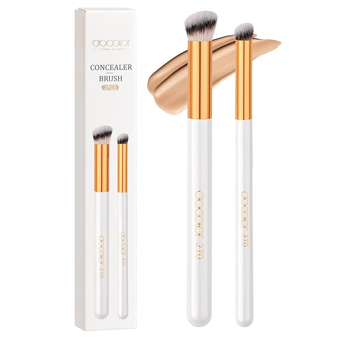 docolor Concealer Brush, 2PCS Angled Concealer Brushes Under Eye Mini Angled Flat Top Kabuki Nose Contour Brush for Concealing Blending Setting