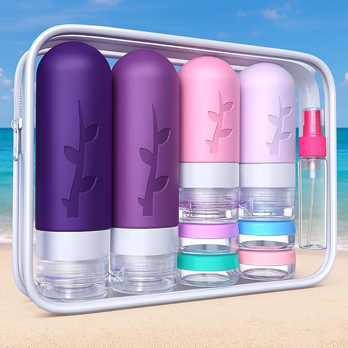 TSA Approved Travel Containers for Toiletries - Leak Proof Silicone Bottles, Refillable Liquid Travel Essentials for Shampoo, Conditioner, Lotion