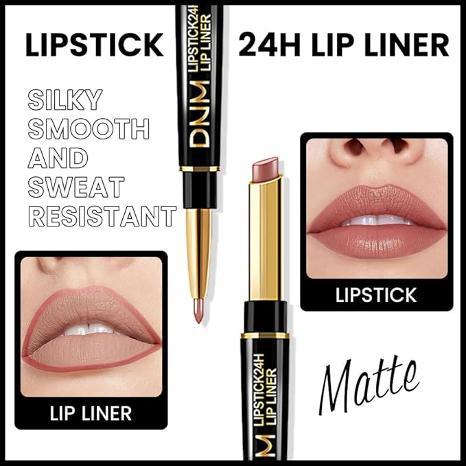 2-in-1 Fairest Nude Velvet Lip Liner & Lipstick Set Kit for Women, Matte Lips Kit with Lip Liner Lip Stains Long Lasting Waterproof 24 Hour Lipstick and Lip Liners Combo Lipliners Pencil Set 47