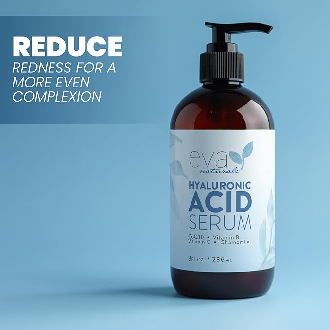 Eva Naturals Anti-Aging Hyaluronic Acid Serum For Face - Professional & Potent Hydrating Anti-Wrinkle Formula For Fine Line & Uneven Skin Tone - Contains Vitamin C, B, & E, Paraben Free (8 Oz)