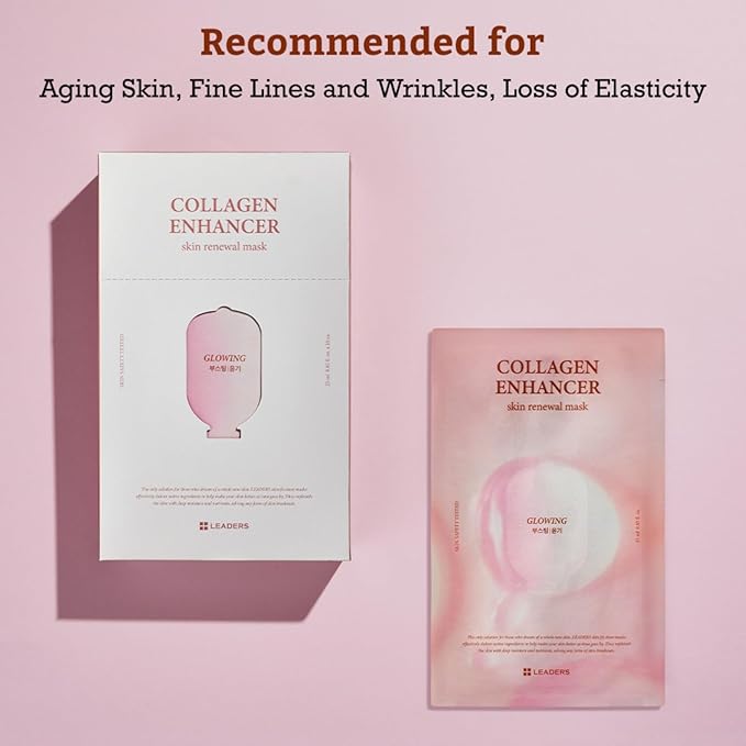LEADERS Collagen Enhancer Skin Renewal Mask – Boosts Elasticity, Firmness & Hydration for a Plump – Hydrating Face Mask with Hydrolyzed Collagen, Plant Extracts, & Moisture-Rich Formula – 10 Sheets