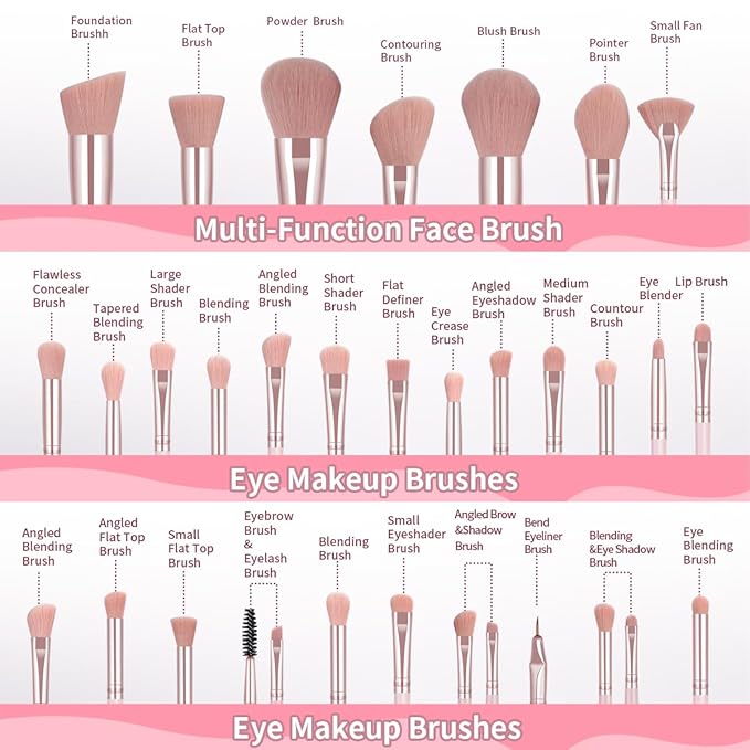 MAANGE Makeup Brush Set 49 Pcs Makeup Tool Set Premium Synthetic Foundation Powder Concealers Eye shadows Blush Makeup Brushes (Pink, 49 Piece Set)