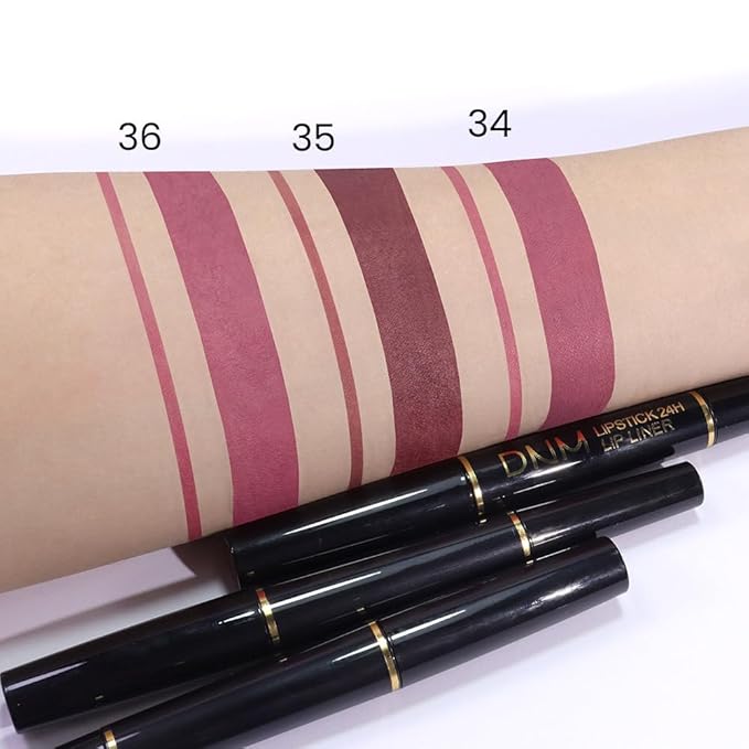 BINGBRUSH 3Pcs Double Ended Rose Chocolate Burgundy Red Matte Lip Liner and Lipstick Makeup Combo Set for Women,Lipliner 24 Hours Original Waterproof Long Lasting Lip Stains Pencil Kit Set