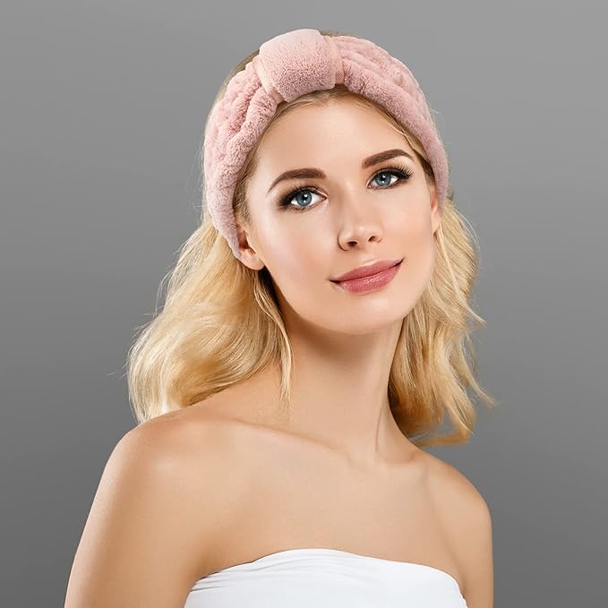 WILLBOND 4 Pack Microfiber Headbands Spa Facial Headbands Makeup Head bands Elastic Terry Cloth Head Wrap for Women Girls Washing Face Makeup Shower Yoga Sports(Pink)