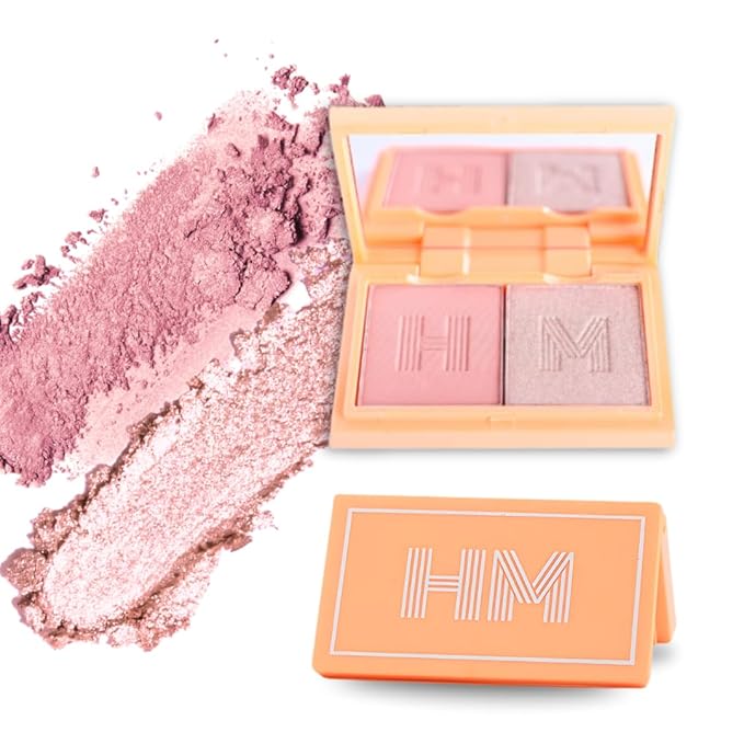 Mini Blush + Brighten Highlighter Duo, Lightweight Blendable Shimmer Blush, High Pigmented Makeup Powder Palettes, Cruelty Free - Just Keep Winning