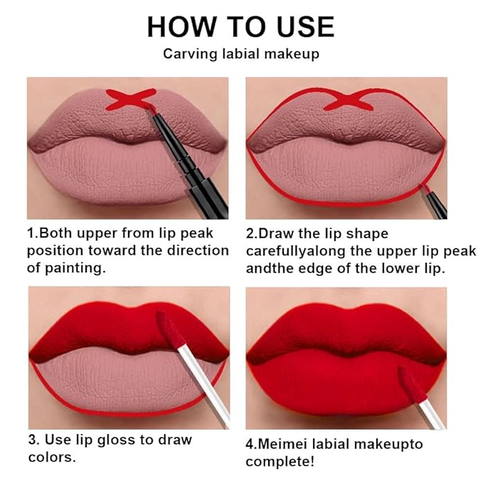 3Pcs 2 in 1 Ruby Bright Dark Red Lip Liner and Liquid Lipstick Stain Makeup Set for women, Long Lasting Smudge Proof Lip Tint Matte Finish Lip Gloss for All-Day Color Hold Easy to Use, Set05