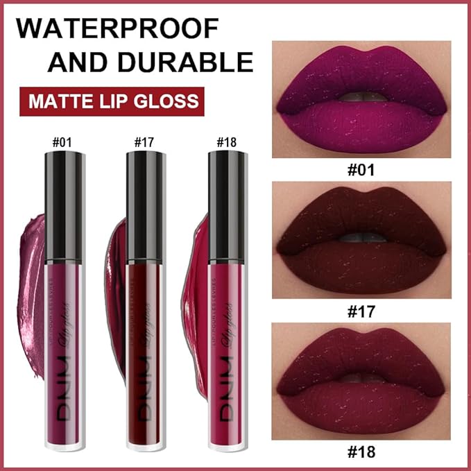 evpct 3Pcs Dark Red Purple Plum Matte Liquid Lipstick Sets for Women Matte Lip Stain Long Lasting Waterproof, Burgundy Blood Blue Red lipstick, Black Cherry Maroon Gothic 24 Hours Magic Lipsticks