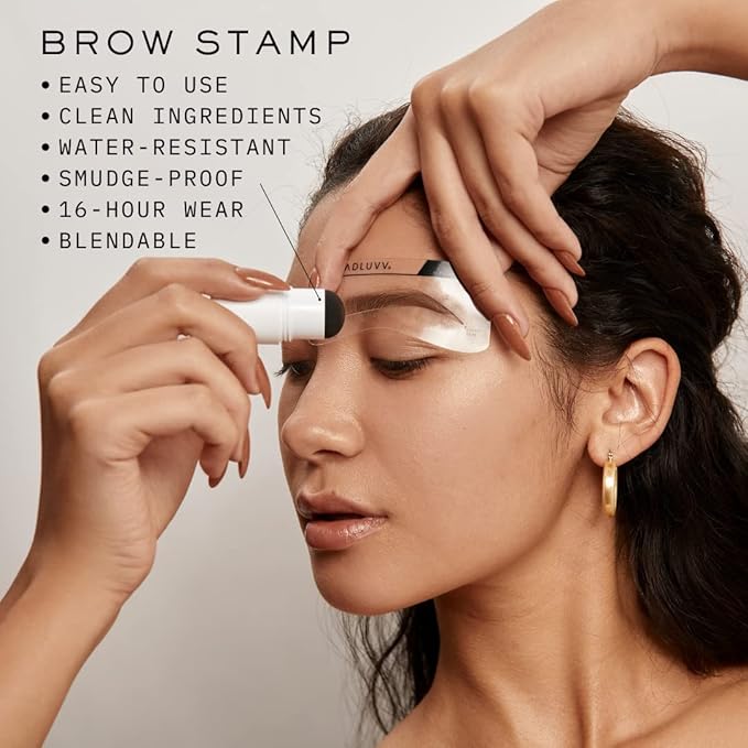 MADLUVV Brow Stamp Kit with Brow Stencils – Easy Eyebrow Shaper for Natural-Looking Brows – Popular Eyebrow Stencil Kit Used by Professionals – 9 Shapes, Spoolie, Travel Bag & Stamp (Taupe)