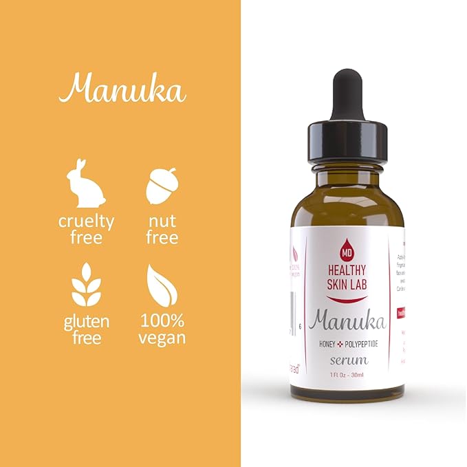 Healthy Skin Lab Manuka Anti-Aging Serum, Enriched with 100% Pure Manuka Honey, Polypeptides & Hyaluronic Acid For Wrinkle Reduction, Intensive Nourishment & Hydration, 1oz