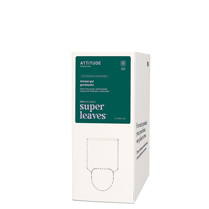 ATTITUDE Body Wash, EWG Verified Shower Gel, Dermatologically Tested, Plant and Mineral-Based, Vegan Personal Care Products, White Tea Leaves, Bulk Refill, 67.6 Fl Oz