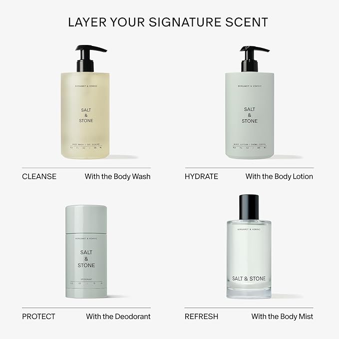 Salt & Stone Body Wash with Antioxidants for Deep Moisture | For Women & Men, Sulfate, Paraben, & Dye Free, Leaving Skin Soft and Hydrated | Bergamot & Hinoki 15.2 fl oz