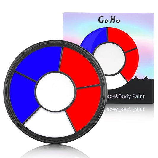 Go Ho Red White and Blue Face Paint Palette,Washable Patriotic 4th of July Face Body Paint,4th of July Accessories ,USA Independence Day Face Painting Kit for Independence Day Makeup