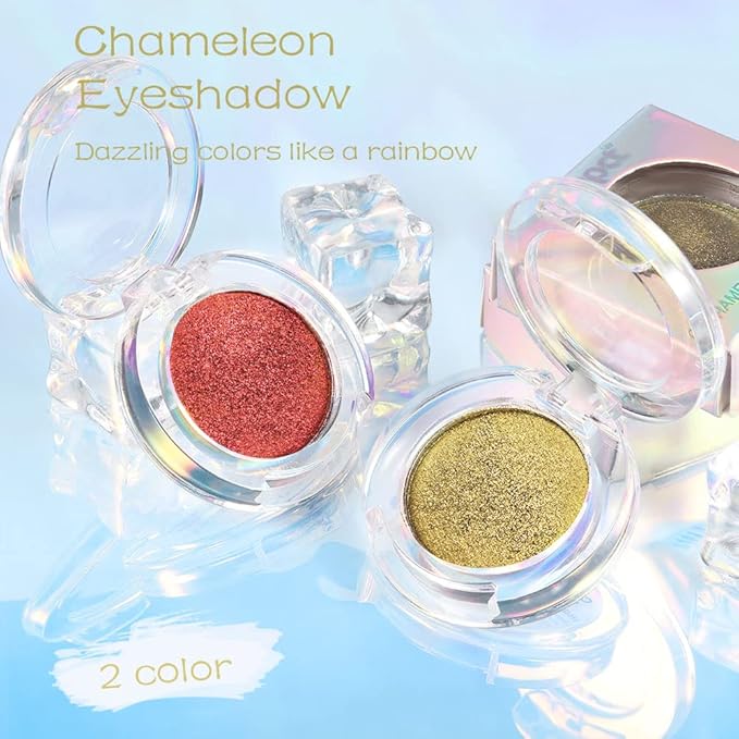 evpct 2Pcs Duochrome Chameleon Chrome Multichrome Eyeshadow Makeup Palette Set Women, Gold green Wine red Gold Metallic Holographic Glitter Sparkle Shimmer Loose Eyeshadow Eye Shadow Palette Makeup
