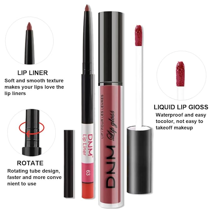 2Pcs Mauve Rose Matte Lip Liner and Lipstick Makeup Set, Mate Dusty Rose Lip Stain Lip Gloss Matt Liquid Lipstick 24H Long Lasting lapiz labiales mate 24 horas originales larga duracion (63#)