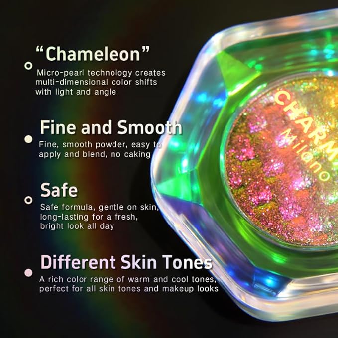 CHARMACY Chameleon Diamond Rainbow Eyeshadow, Multichrome Face Highlighter Palette, Multi-use, Long Lasting, High Pigment, Metallic Glitter Sparkling Eyeshadow Eyes Makeup Highlighter #02